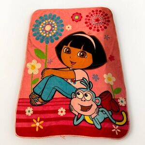 Rare Vintage Nick Jr. Dora the Explorer Boots Blanket Nickelodeon 2009 Floral
